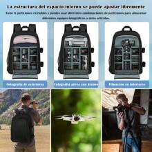 Mochila para Camara Fotografica,Bolsa Mochila Profesional para Camara,Mochila Impermeable para Portátil de 15.6 pulgadas con Divisores Desmontables y Cubierta para la lluvia - Gris - Ver 4