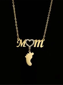 1pc Customized Name Necklace With Random Baby Feet Design, 1/2/3 Baby Feet Pendants, 40+5cm Chain Length, Engraved Name, Birthday Party, Mother's Day Gift For Mom/Wife/Her (No Gift Box)