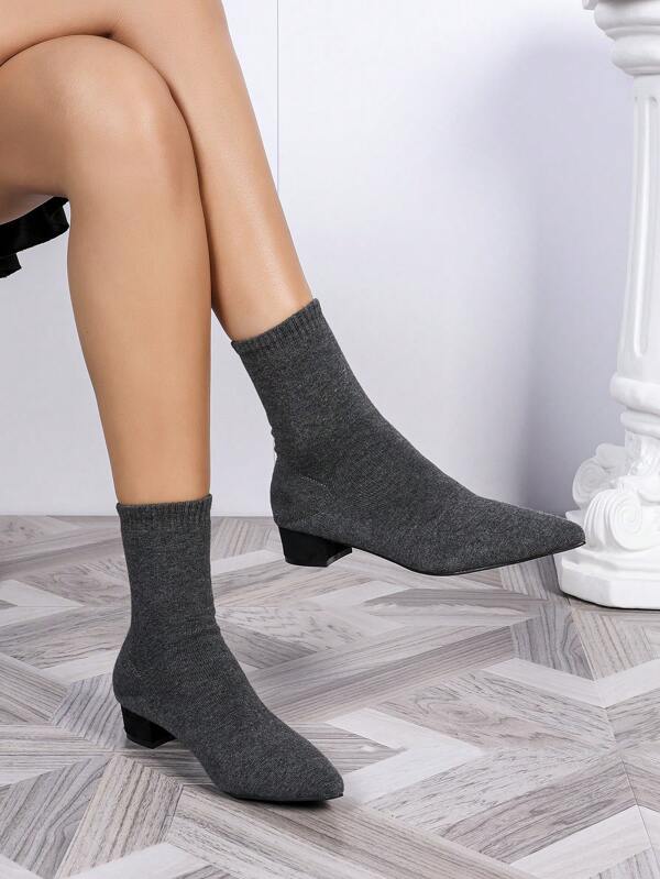 Elastic Sock Boots For Women, 2024 New Versatile Knitted Knee-High Pointed Toe Slim-Fit Chunky Heel Breathable Boots