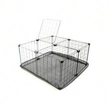 Cercado para Porquinho da Índia Gaiola para Coelho 60x60cm Cercadinho Pet com Teto e Bandeja Higiênica - Preto - Visão 2