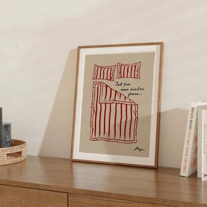 1 st väggkonst med citat "Bara 5 minuter till", ramlös väggdekoration för sovrum, söt sängkantsaffisch, motiverande morgoncitatkonst, perfekt present till vardagsrummet