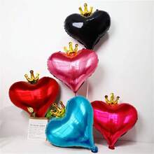 1/5/10pcs Crown & Heart Shaped Aluminum Foil Balloon In Red, Black, Blue, Pink, Faux Pearl Color, Suitable For Birthday Party, Baby Shower, Anniversary, Valentine's Day, Wedding Decoration, Room Decor, Photo Prop Back To School Valentine's Day - Multicolor - View 3