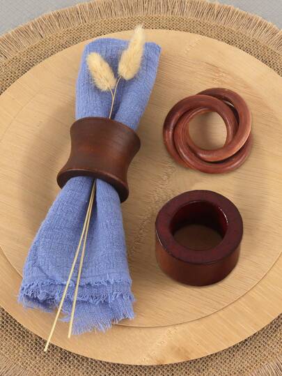 1/2/4pcs Natural Brown Wooden Napkin Rings, Suitable For Boho Style Country Party Dining Table Decor