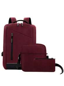 Laptop Backpack Set Of 3 Pieces, Anti-Theft Backpack With USB Charging Port, Suitable For School, Casual Work, Office, And University - 黑色 - 查看 6