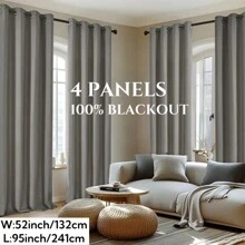 4panels,100%Blackout Modern Minimalist Bedroom Curtains, Top Loop Suspension, Solid Color Polyester Fabric, Laminated Lining, Suitable For Bedroom, Living Room, Office, Kitchen, Dining Room, Garden, Holiday Home Decoration - Grey - View 6