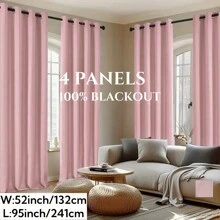 4panels,100%Blackout Modern Minimalist Bedroom Curtains, Top Loop Suspension, Solid Color Polyester Fabric, Laminated Lining, Suitable For Bedroom, Living Room, Office, Kitchen, Dining Room, Garden, Holiday Home Decoration - Grey - View 4