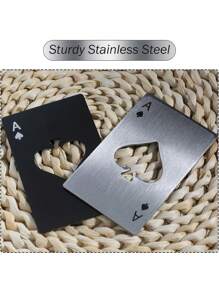 2pcs Wine Bottle Opener, Playing Card Shaped Bottle Opener, Stainless Steel Credit Card Size Beer Bottle Opener Cap Opener For Your Wallet Wedding Party Groomsmen Bridesmaid Gifts, Stainless Steel Multipurpose Bar Tool For Home, For Outdoor, Camping, Gift For Father - Multicolor - View 3