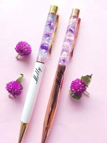 客製化乾燥花創意手工金屬文具可替芯圓珠筆套裝，適合學生 DIY 定製書寫筆禮品套組，開學季適用 - 手工乾燥花筆 - 查看 2