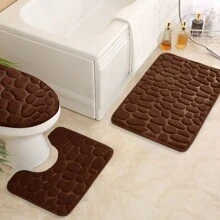3pcs/Set (25D Luxury Sponge) Bath Mat Set, Stone Embossed. Bath Mats, Fast Absorbent, Machine Washable, Quick Dry, Thickened Anti-Slip Bath Rug, Soft And Comfortable Floor Mat, U-Shape Contoured Toilet Mat, Suitable For Various Home Decor Mats In Bathroom, Kitchen, Laundry Room, Bedroom, Shower, Indoor Use Home Bathroom Decor Floor Carpet Outdoor Rug Door Mat Fall Decor Bathroom Accessories Back To School Entryway Decor