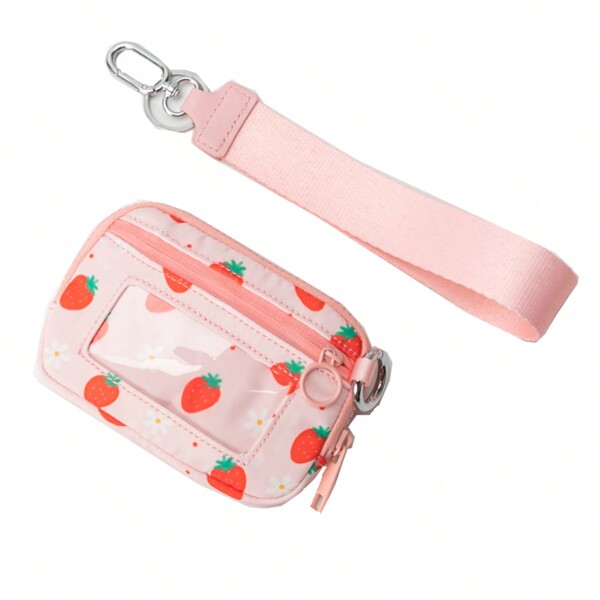 Kundenspezifischer Nylon-Doppeltasche Münzetui mit Reißverschluss, Kreditkartenhalter mit Fenster, Schlüsselband für Frauengeldbörse, Mini-Geldbörse, Geldbeutel, Geldbörse mit Handgelenksschlaufe, Münzetui