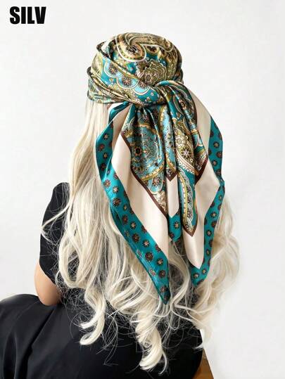 1 件 90 厘米佩斯利图案方形围巾，可作为头巾、头巾或头巾日常使用，头巾、发带、头带非常适合装扮您的外观