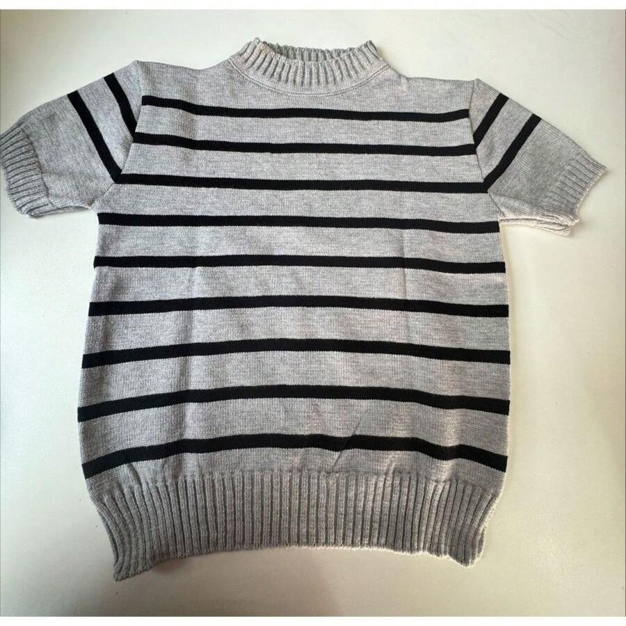 Blusa Feminina Listrada Bicolor Sofisticada Manga Curta Básica Tricot Modal Marister Malhas