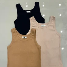 Kit 3 Regatas Femininas Malha Algodão Canelada Ribana Verão Cores Sortidas - Multicolorido - Visão 8