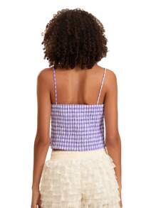Cottage Plaid Print Spaghetti Strap Y2K Aesthetic 00s Retro Grunge Tank Tops - Purple - View 7