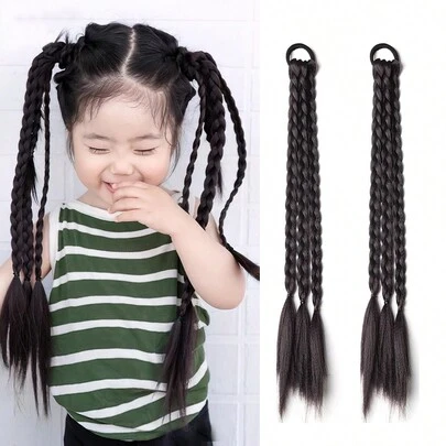 2 chiếc tóc đuôi ngựa tổng hợp dài 18 inch bện kèm băng đô co giãn hộp buộc tóc đuôi ngựa cho trẻ em