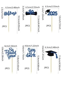 2025 Proud Of You Degree Diploma Certificate Graduation Cap 6pcs Cake Topper Set, 6 Styles 2pcs Each, 12pcs/Pack, Graduation Season Party Cake Decorations - Multicolor - View 8