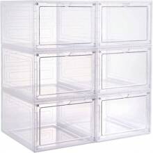 6 Pack Transparent Shoe Storage Boxes Hard Plastic Stackable Shoe Box Organiser