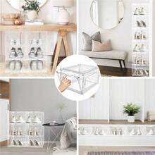 6 Pack Transparent Shoe Storage Boxes Hard Plastic Stackable Shoe Box Organiser