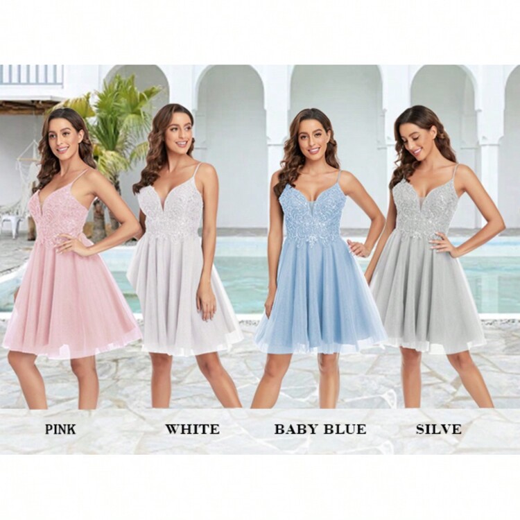 Tulle Homecoming Dresses 2024 Short Prom Dress Teens Sparkly Party Cocktail Gowns - 淺藍色 - 查看 5