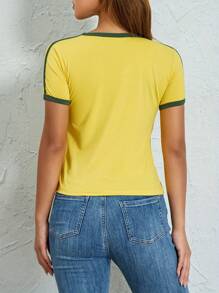 Women Y2K Football Baby Tees Vintage Graphic Print T-Shirt Tops Mexico Crop Top Jersey Shirt Summer Going Out Tops Aesthetic Clothes Streetwear - 黃色 - 查看 4