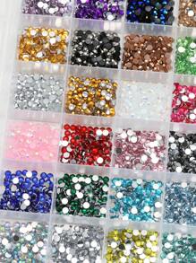 24 color Accesorios de uñas: 3D Nail Charm Diamante acrílico negro, Suministros de uñas de resina, Gema de uñas Multicolor AB, Piedra Rhinestone adecuada para decorar uñas, ropa, teléfonos móviles, tela, madera, papel y talla grande, Kit de herramientas de 6000/3000A