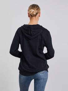 Women's Zip Up Hoodies Long Sleeve Solid Color Classic Fit Sweatshirts Jackets Streetwear Tops - Navy Blue - View 6