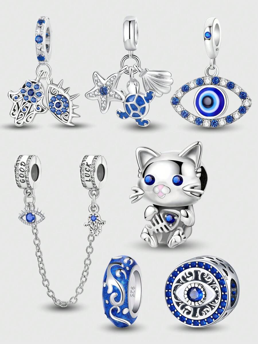 1 件 925 纯银恶魔之眼圣母吊坠饰品适用于手链 DIY 女士珠宝 - 銀色 - 查看 1