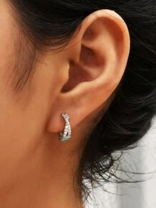 1 对 S925 纯银 14k 镀金精致十字交叉双排密镶钻石扭曲耳钉，适合工作和日常佩戴，随机珠宝盒款式 - 麻花雙圈耳環(1.2cm) - 查看 2