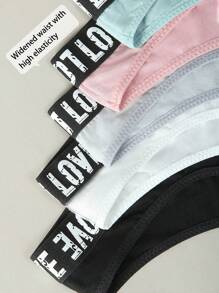 5 pièces Femmes grande taille Style Sport Taille Haute Élastique Strings V, Culotte Triangle Sexy Simple Confortable Respirante, Lettre Taille Large Plus grande taille Fitness Yoga, Ensemble Combiné de Culottes