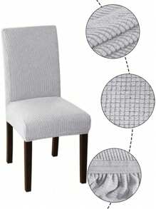 4pcs/Set L Size Corn Plaid Pattern Chair Cover, Thick Elastic Stretch Seat Covers, Suitable For All Seasons, Comfortable & Soft, Dirt & Scratch Resistant, Suitable For Hotel, Restaurant, Party, Office - Light Grey - View 4