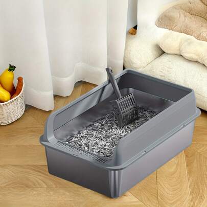 Extra stor kattsandlåda i rostfritt stål med högsidigt inneslutet luktfritt lock, non-stick, läckagesäker, lätt att rengöra, rostbeständig för små till stora katter, rektangelform