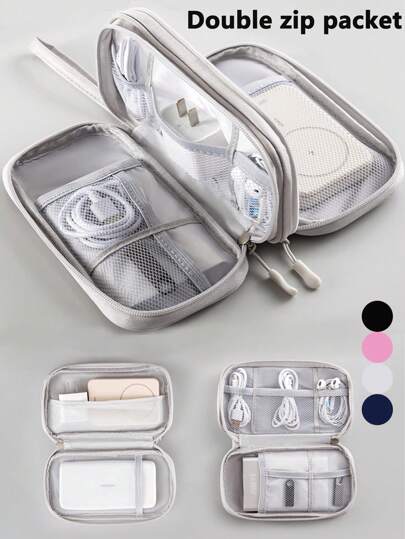 1pc Double Layer Digital Accessories Storage Bag, Electronics Accessories Travel Organizer Bag Fits Phone, Cables, Coins, Jewelry, Divider Compartments For Power Bank, Mouse, Charger, Data Cables, Hard Drive, Protective Cover,Boho Vibes