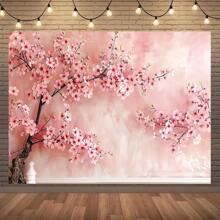 1pc Polyester Cherry Blossom Style Photography Backdrop, Home Decor, Room Decoration, Wall Decor, Party Background Decoration, Party Supplies/Gifts