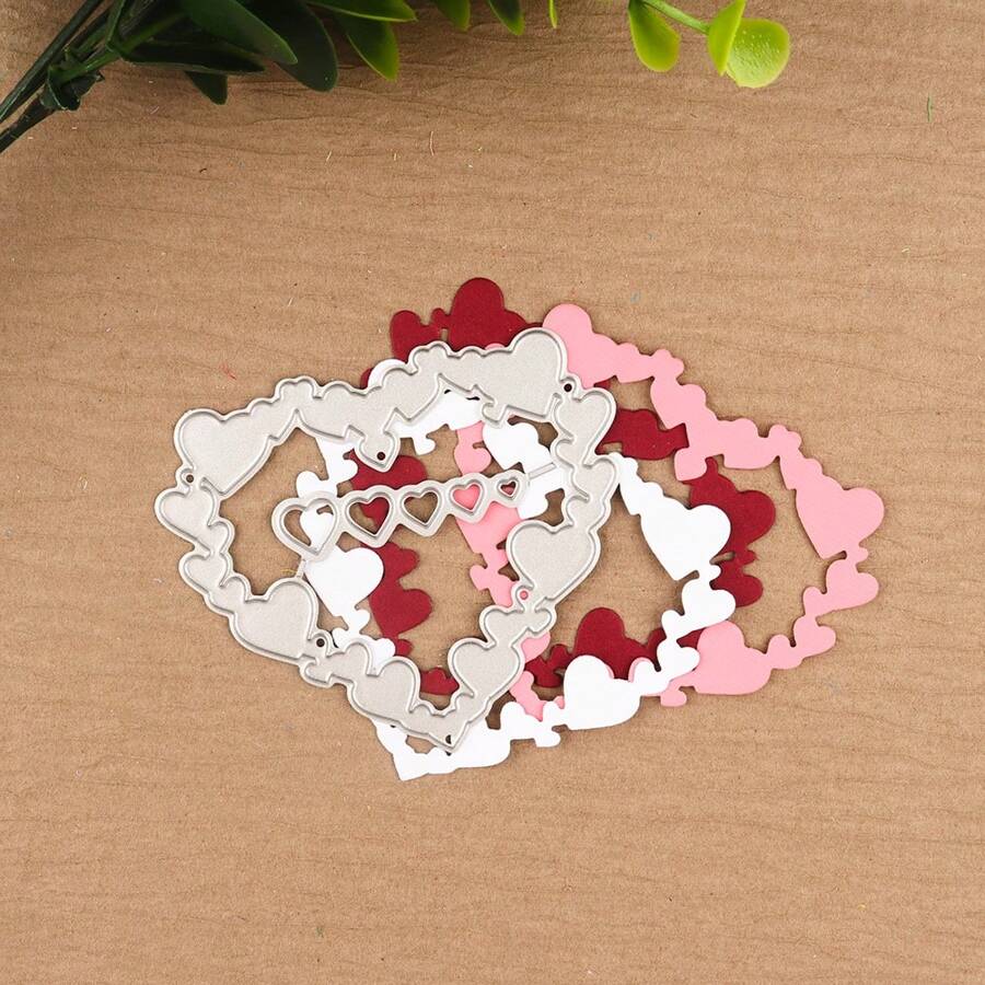 1 件情人节心形相框金属模切，2024 金属切割模具用于纸卡制作剪贴簿 DIY 卡片相册工艺装饰，迷你相册金属切割模具 - 銀色 - 查看 1