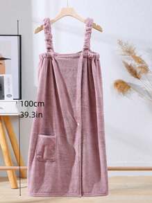 SHEIN X Milania Coral Velvet Solid Color Hook And Loop Bathrobe + Shower Cap, Fashionable Item, Super Soft & Absorbent, Skin-Friendly, Romantic Style, Suitable For Couples, Ideal For Home, Bathroom, Gym, Hotel, Essential For Daily Use, Great Gift For Valentine's Day Or Mother's Day