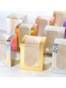 12 Stücke/24 Stücke 8x8x10cm Fenster Präsentationsboxen aus Papier, geeignet für Partygeschenke, Verpackung, kleine Papierboxen - 8x8x10cm - Übersicht 12