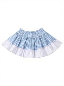 Women Summer Mini Skirts Casual Plaid Print Ruffled A-Line Skirt For Beach Vacation Club Streetwear Aesthetic Clothes - 藍色 - 查看 3