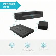 80" Convertible Floor Sofa Bed With 3 Ottomans, Fold Out Futon Sleeper, Velvet Fold Out Sleeper Sofa Couch, Foldable Memory Foam Couch For Living Room/Bedroom/Office-Dark Grey - 深灰色 - 查看 2