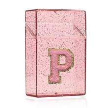 1PC雪花烟盒雪茄烟嘴打火机收纳盒防潮抗压塑料闪亮香烟收纳盒刺绣立体首字母A到Z透明烟盒女士男士礼物20件烟具配件