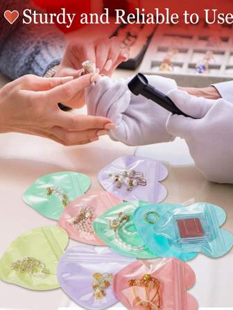 1 Pc/20 Pcs/60 Pcs Colorful PVC Heart Shape Jewelry Pouch Bags, Cute Love Shape Ziplock Bags, Gift Packaging Bags