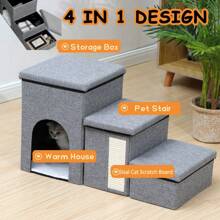 3 Steps Portable Dog Puppy Ladder Doggy Pet Soft Stairs Ramp Storage Boxes - Grey - View 2