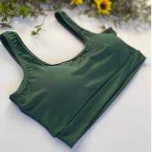 Basic Tank Top With Fitness Lining With Opening For Cup Gym Walking Suplex Women's Workout - Dark Green - View 2