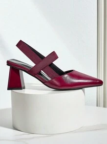 Vintage Red Closed Toe Sandals Women, Chunky Heel Strap Fashion Minimalist Comfy High Heels