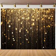 A Shiny Golden Curtain With A Black Background Paired With Golden Rain, Sparkling Lights And Sparks, A Multifunctional Polyester Background Fabric Suitable For Luxury Parties And Award Ceremonies, Holiday Party Banners, No Need For Power.