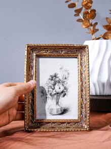 1 Stück Vintage Goldharz Fotorahmen, warme goldene Heim Tischdekor Bilderrahmen, horizontal & vertikal verwendbar, Schlafzimmer, Arbeitszimmer, Bürotisch Foto Dekoration