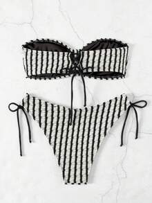 Women Textured Fabric Bikini Swimwear Set Summer - Multicolor - View 3