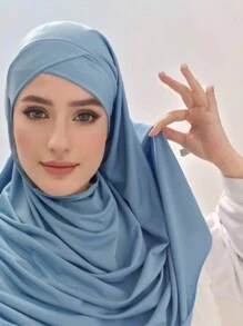 1 件系带水晶亚麻头巾女士速效头巾，纯色经典基本款柔软光滑透气丝绸般亚麻面料围巾，方便的十字设计速效头巾，适合日常工作和生活 Abaya 配饰女士面纱