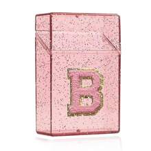 1PC雪花烟盒雪茄烟嘴打火机收纳盒防潮抗压塑料闪亮香烟收纳盒刺绣立体首字母A到Z透明烟盒女士男士礼物20件烟具配件