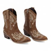 Pasuot Casual Party Cowgirl Boots – Women's Mid-Calf Western Boots With Embroidered Details, Rhinestones, A Square Toe, And A Chunky Low Heel. Designed For Comfort And Ease With A Pull-On Style, These Boots Are Ideal For Adding Style To Any Casual Or Party Outfit. - 棕色 - 查看 2