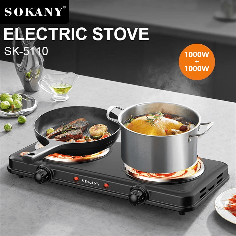 SOKANY 1000W Double Stove With Adjustable Temperature Multifunctional Household Kitchen Double Pot Electric Stove - UK Plug(220-240V) - View 1